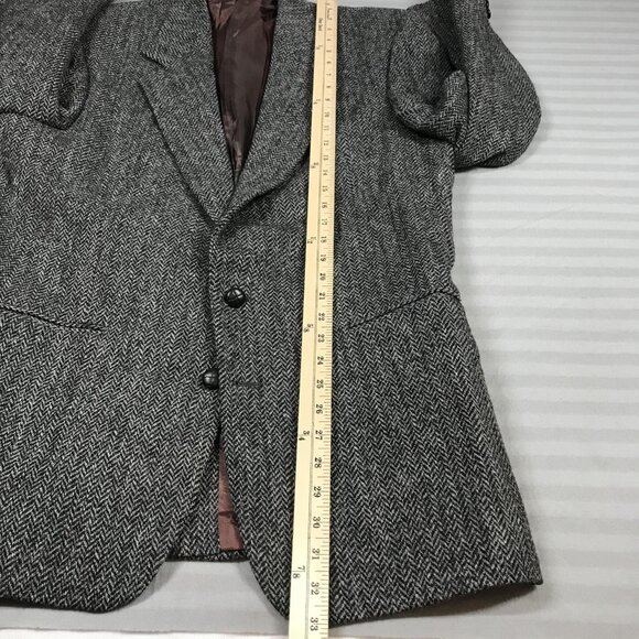 Harris Tweed Blazer Mens 42 Long Gray Herringbone Wool Sport Coat Made Scotland - Picture 13 of 16